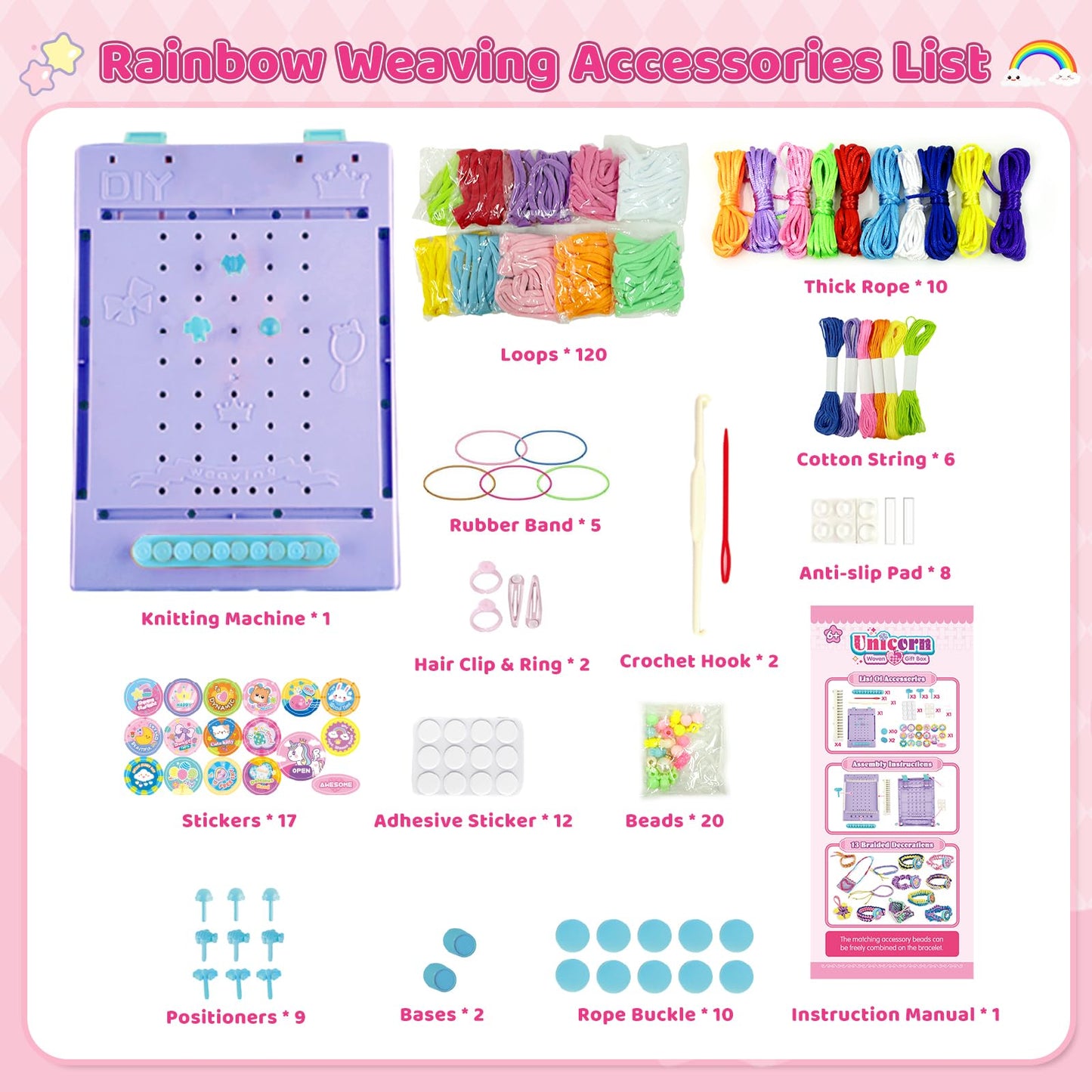 Weaving Loom for Kids & Friendship Bracelet Making Kit for Girls, Birthday Children's Day Craft Gifts Creative DIY Toy for Girls Ages 6-12, Easy Potholder Loom Knitting Kits, Rainbow Loops Weaving Set