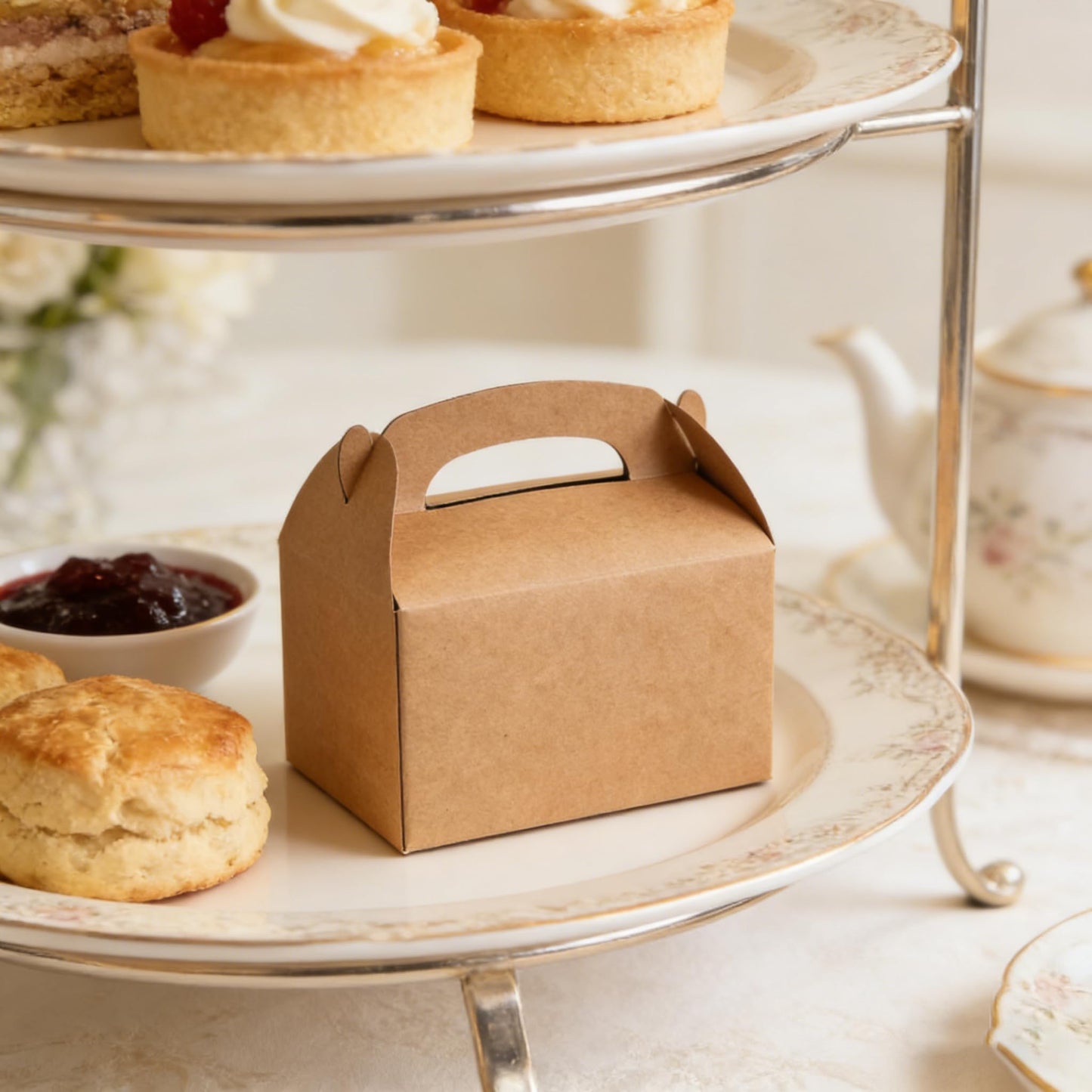 MHUAELIDV 30-Pack Brown Party Favor Treat Boxes with Handles Gable Paper Gift Boxes, Kraft Goodie Boxes for Birthday & Any Fun Party 6.2" x 3.5" x 3.5"