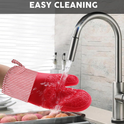 MIJOTEX Heat Resistant Silicone Oven Mitts, Set of 2 Extra Long Quilted Liner, 13 inch (RED)
