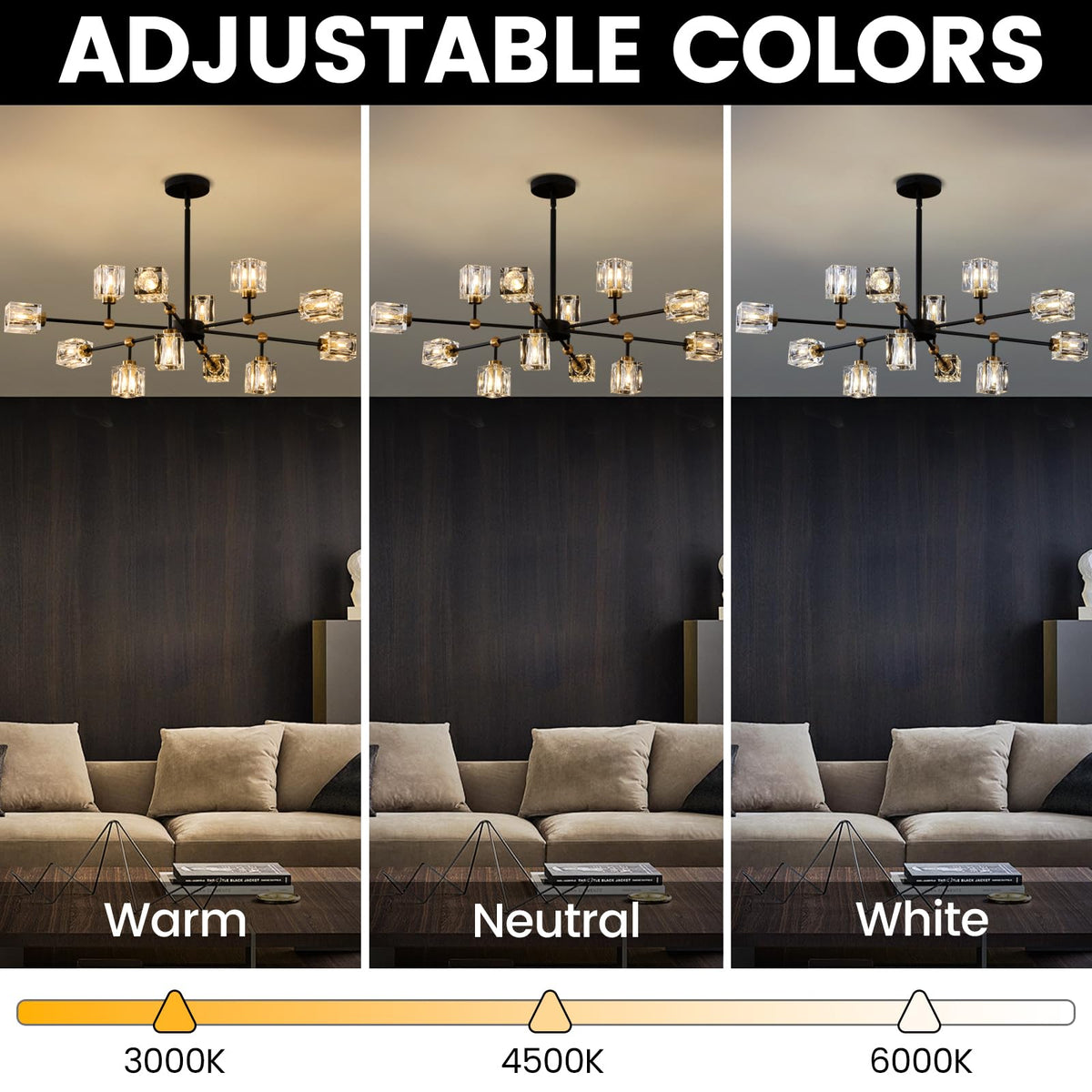 LIXDRASK 12-Light Black Crystal Chandelier Modern Sputnik Chandeliers for Dining Room Adjustable Height Sputnik Ceiling Light Fixture for Living Room Kitchen Island Bedroom