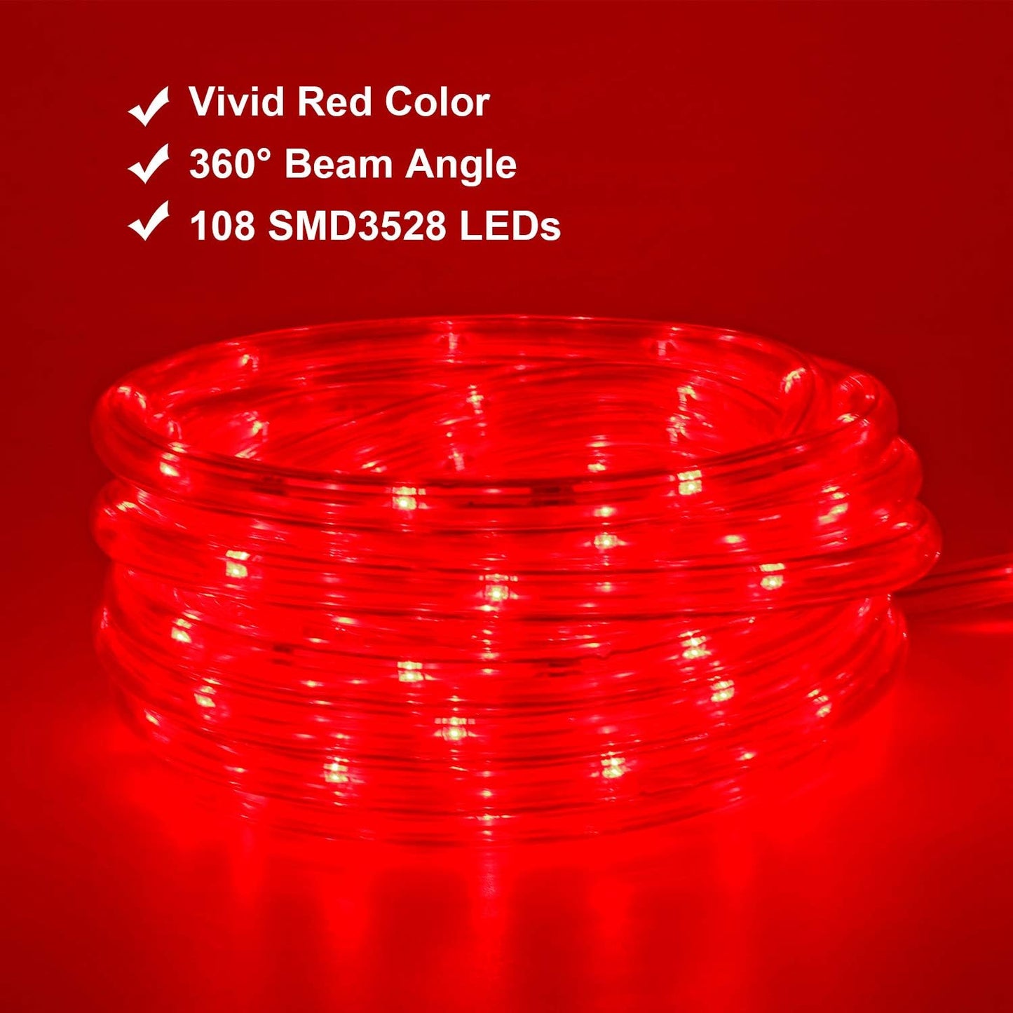 Areful 16ft 360 Red LED Lights, Rope Lights, Flexible and Connectable Strip Lighting, Waterproof for Indoor Outdoor