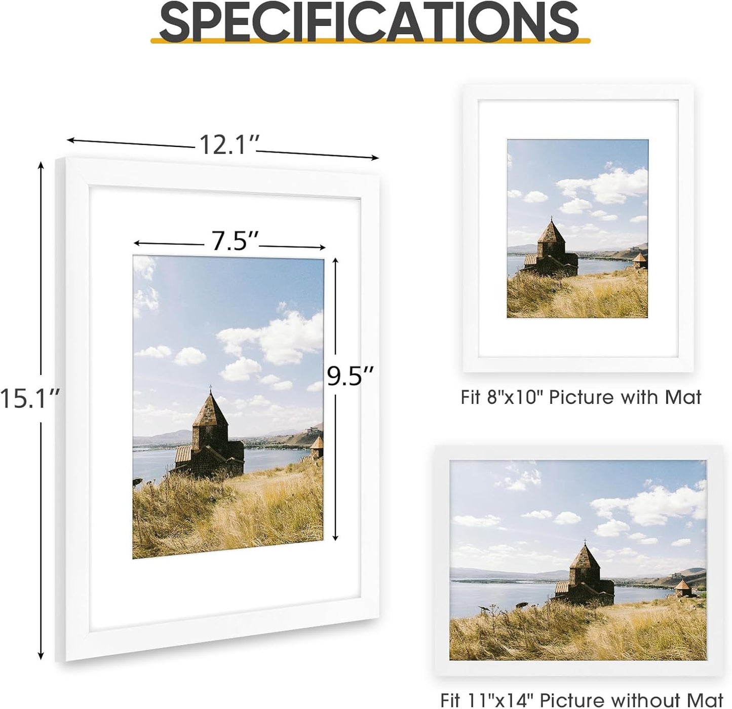 Golden State Art 11x14 Picture Frame - Solid Wood with Real Glass, Display Photos 8x10 with Mat or 11x14