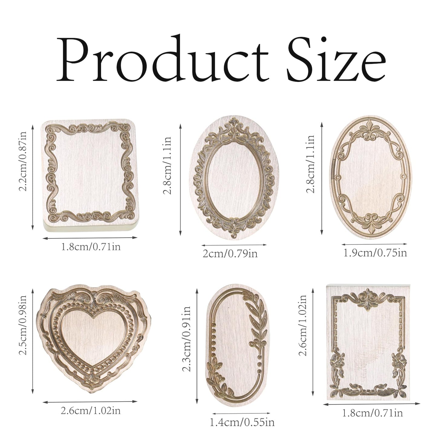 Andotopee 6-in-1 Vintage Embossed Frame Wax Seal Stamp Kit- Rectangle & Oval & Heart 3D Relief Photo Frame Seal Stamps with Wood Handle, Retro Sealing Wax Stamp for Wedding Invitations, Letters