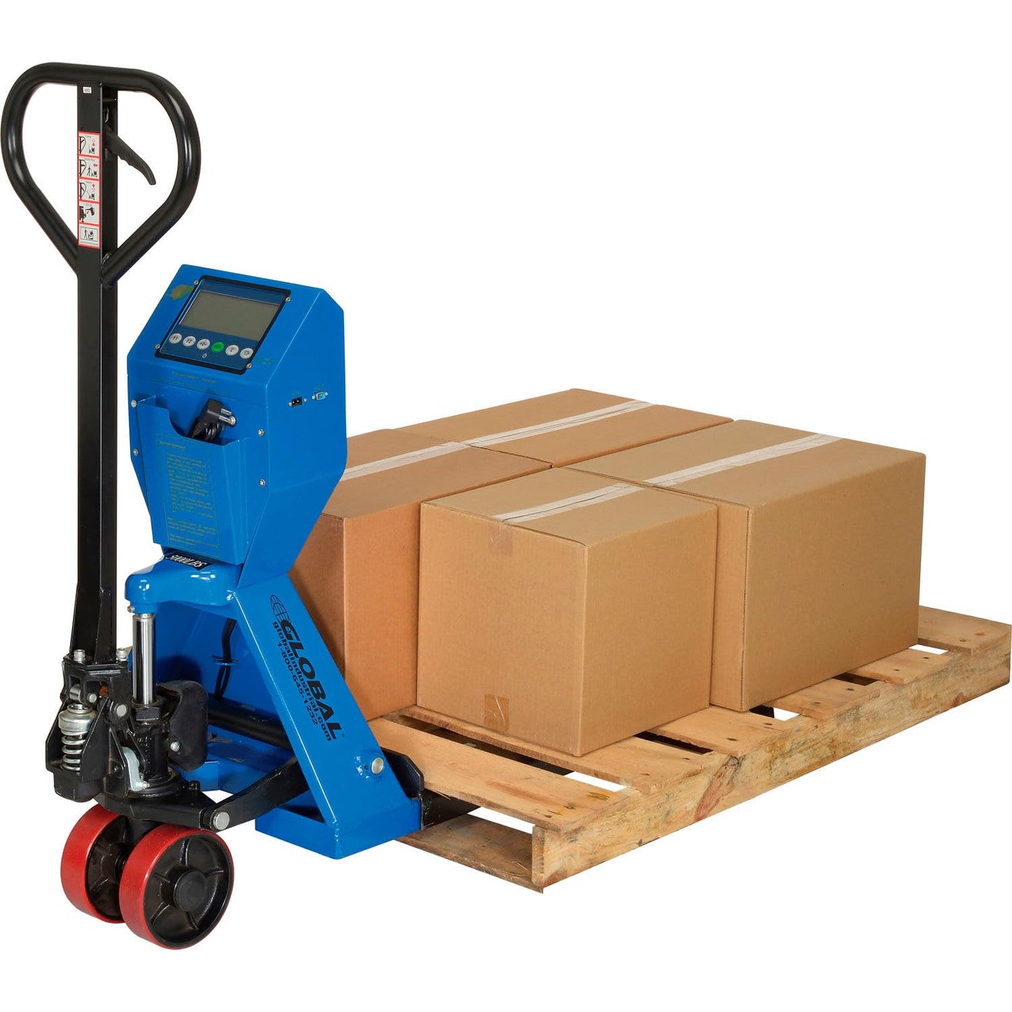 Global Industrial Low Profile Pallet Jack Scale Truck with 22" W x 48" L Forks, 5000 Lb. Capacity, Manual Duty Truck for Warehouse, Manufacturing and Loading Docks