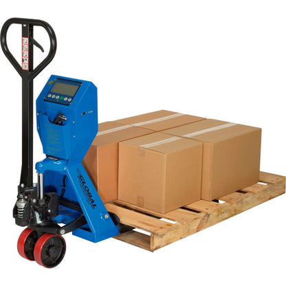 Global Industrial Low Profile Pallet Jack Scale Truck with 22" W x 48" L Forks, 5000 Lb. Capacity, Manual Duty Truck for Warehouse, Manufacturing and Loading Docks