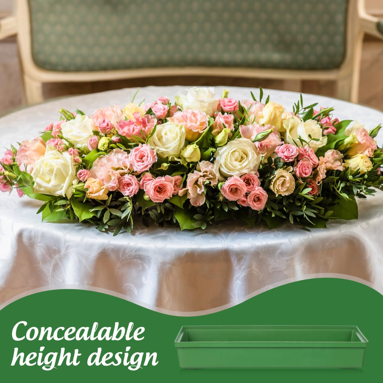 YARNOW 10 Pcs Floral Arrangement Tray Rectangle Flower Foam Base for Centerpiece, Green Plastic Dish with Prongs for Wedding Party Decoration, Bases para Arreglos