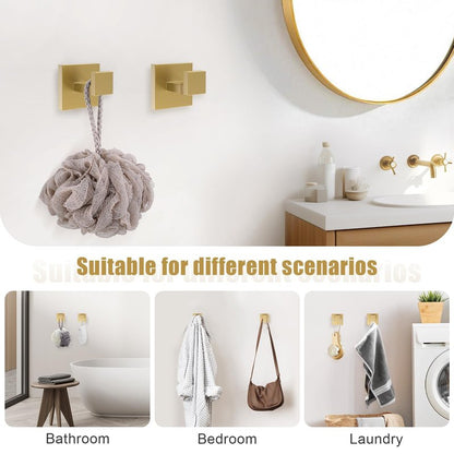 TQKAG Brushed Gold Bathroom Hardware Accessories Set 5 Pieces, Double Post Pivoting Toilet Paper Holder Set Stainless Steel Square Bathroom Towel Bar Holder Set Wall Mounted