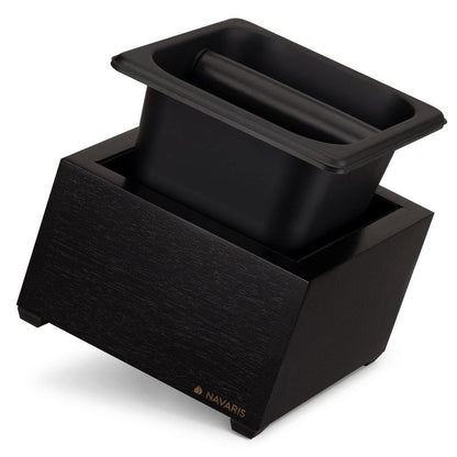 Navaris Coffee Knock Box - Stainless Steel and Wood Bin for Espresso Machine Coffee Grounds - With Silicone Bar for Knocking Filter Grinds - Black
