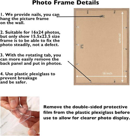 JCJMY 16x24 Picture Frame - Rustic Brown Wall Gallery Frame for Photos & Canvas in Horizontal/Vertical Formats