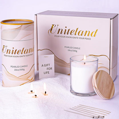 Uniteland Pearled Candle Sand with Wicks, 18oz Non-Toxic Sand Wax, 40 Wicks, Glass Jar, Smokeless Powder Snow Candles, 120 Hours DIY Refillable Beaded Candle Making Kit, Wedding, Home