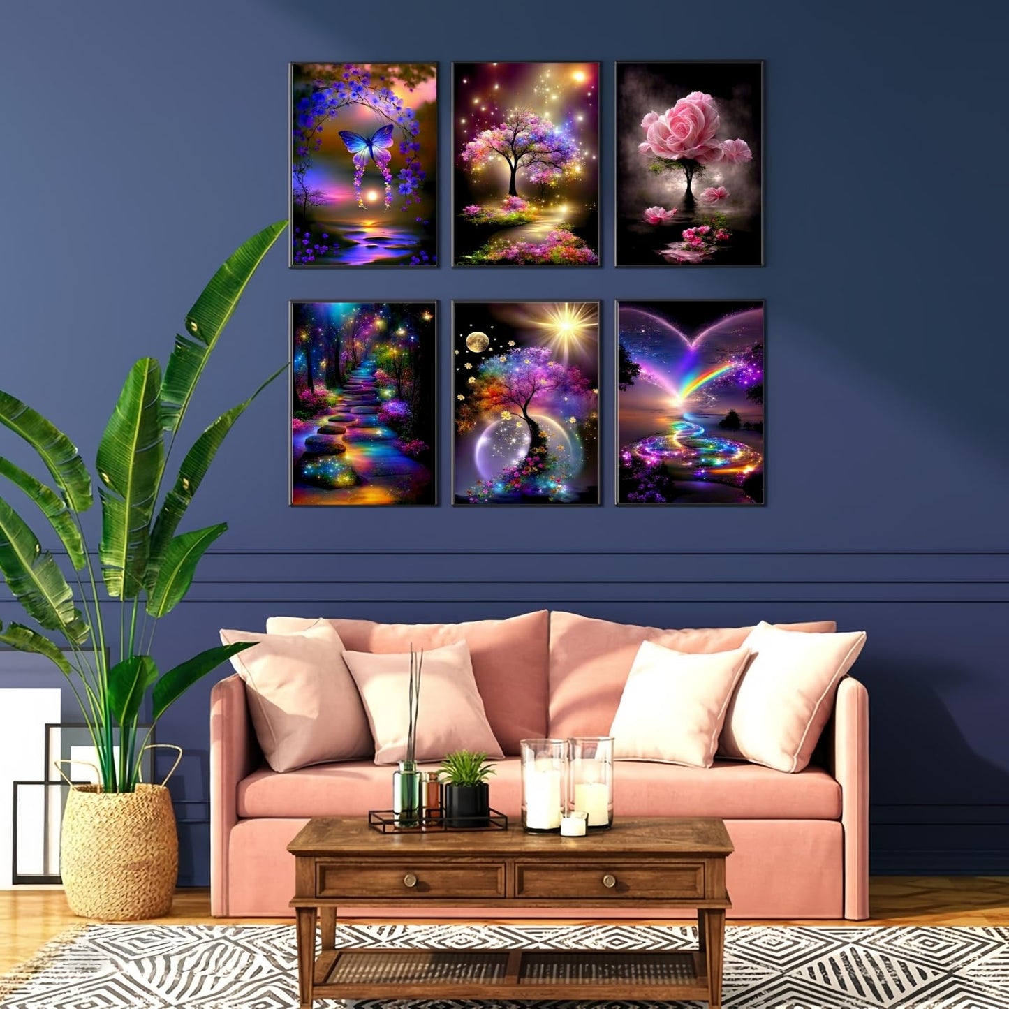 6 Pack Diamond Art Kits for Adults, Butterfly Flower Landscape 5D Diamond Painting for Adult Beginners, DIY Full Drill Round Gem Painting Dot Art Sets, Home Wall Decor 9.8x13.8 Inch