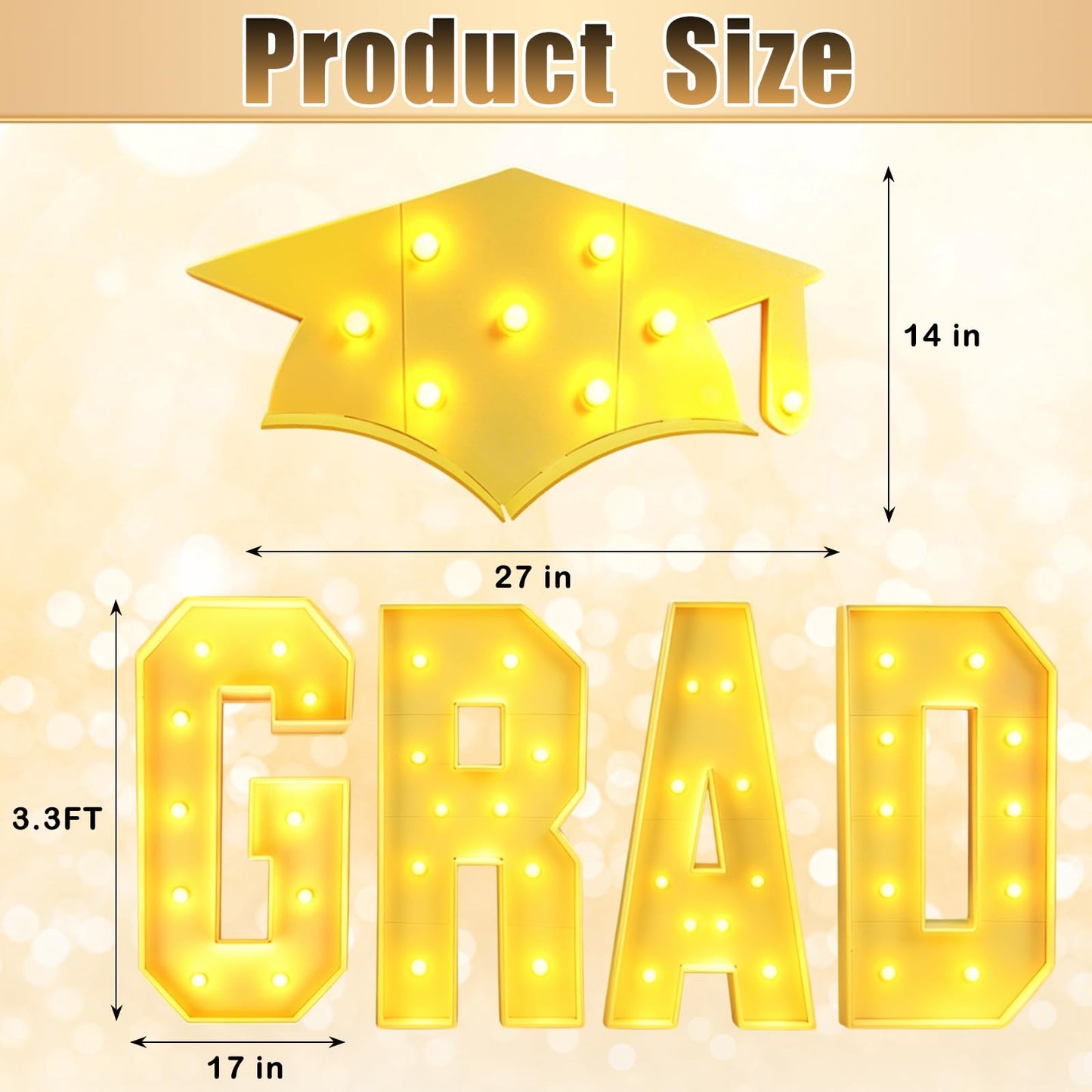 Zealor 2026 Graduation Decorations 3.3FT GRAD Marquee Letters with Lights Class of 2026 Large Prom Light-Up Letters with Graduation Hat Pre-Cut Foam Board Frame for Ceremonies Party Senior Photo Props