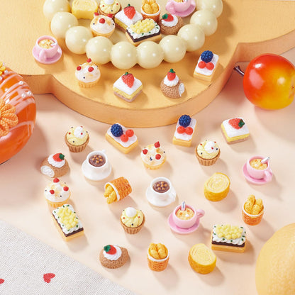FASHEWELRY 40Pcs Cake Resin Cabochons for Dollhouse Food Charms Cute Cupcake Miniature Resin Embellishments for Kitchen Cooking Play Crafts DIY Jewelry Making Supplies Scrapbooking
