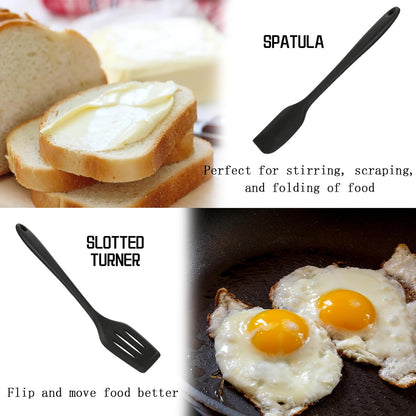 Silicone Kitchen Utensils Set of 10 for Cooking, Nonstick Cookware, Includes Slotted Turner, Soup Ladle, Tongs & Holder