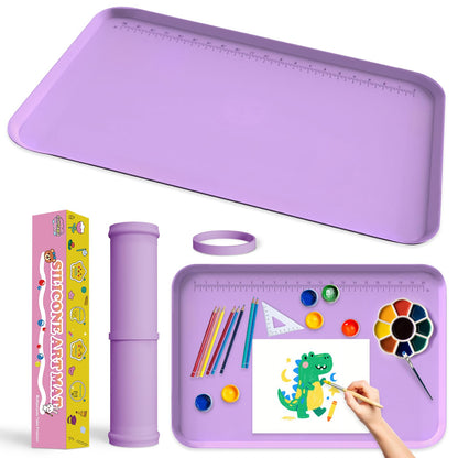 Silicone Art Mat for Crafts, 24" x 16" Silicone Painting Mat with Raised Sides to Stay Tidy, Play Sand, Legos, Slime, Resin & Jewelry-Making, DIY Crafts Mat (Purple)