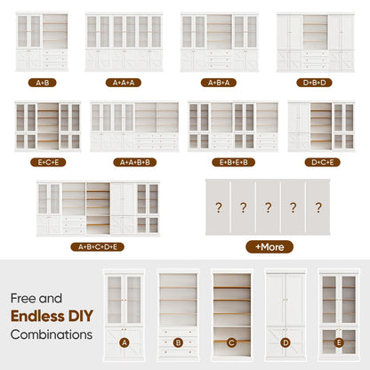 ivaniti 70.8" Tall Farmhouse Kitchen Pantry Cabinet with Doors, Modular Storage Cabinet with 4-Tier Adjustable Shelves, White, Wooden Hutch for Kitchen, Living Room, Set of 4