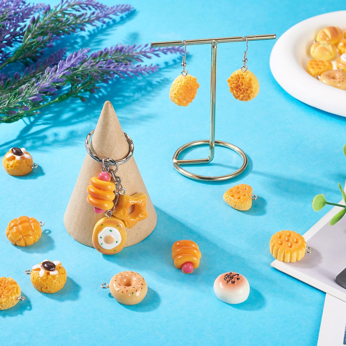 Beadthoven 40Pcs Assorted Resin Imitation Food Charms Cute Baking Bread Charms Small Cookies Donut Hot Dog Miniature Food Pendants for Jewelry Making Earrings Necklaces Keychains DIY Crafts Supplies