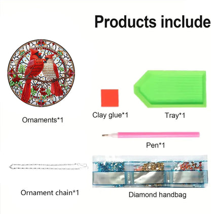 STGLCR Diamond Painting Cardinal Ornament 5D Bird Wreath DIY Diamond Art Animal Handmade Pendant Mosaic Making Kits by Number Kits Home Decoration Pendant Single Sided Spot Drill Double Sided Pattern