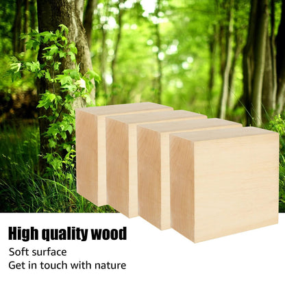 SHUESS 4 PCS Basswood Carving Blocks 4 X 4 X 2 inch Basswood for Wood Carving Whittling Wood Carvings Blocks Wooden Blocks for Carving Unfinished Wooden Block for Adults Beginners or Expert