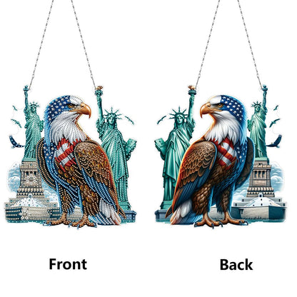 POETRYDRAW DIY Hanging Diamond Art Pendant Kit Independence Day Eagle, Special Crystal Diamonds Painting Ornament for Adults, Diamond Art Suncatchers Double Sided Board Gem Painting Box Kit