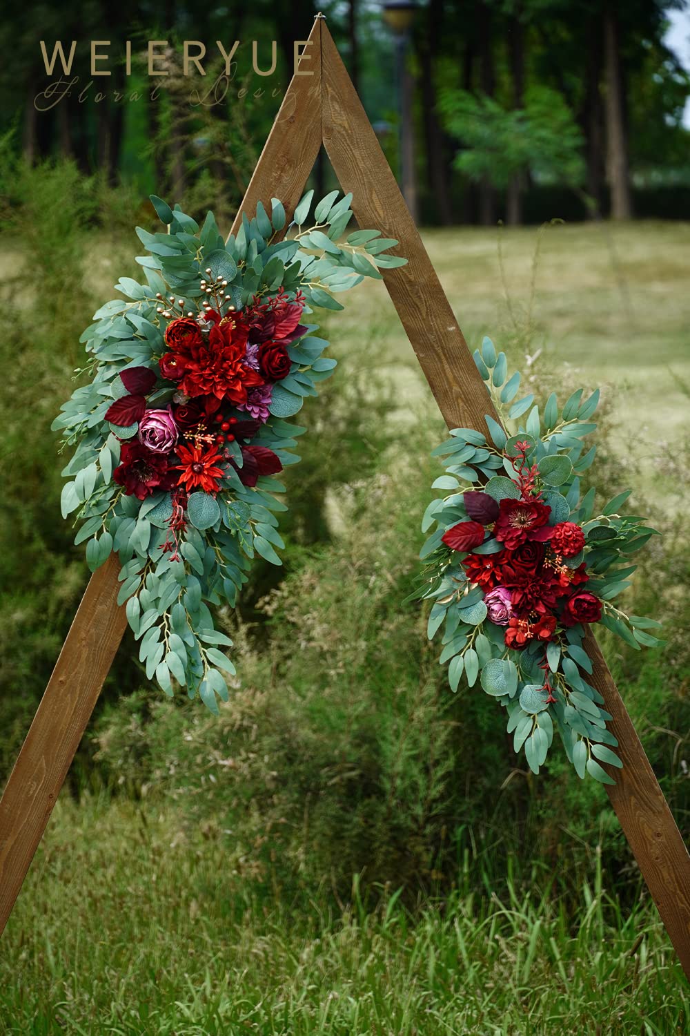 WEIERYUE Artificial Wedding Arch Flowers Kit(Pack of 2) for Wedding Arch, Bridal Shower, Ceremony and Reception Backdrop Decoration (Burgundy)