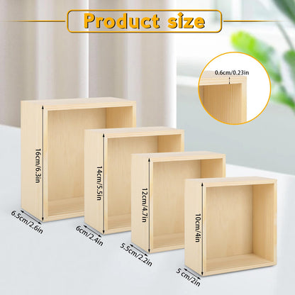 DISWALE 16 Pcs Unfinished Wooden Boxes, 4 Sizes Wood Crates for Crafts, Rustic Square Storage Centerpiece for Table, Home Drawer Decor, Treasure Box, 6.3x6.3, 5.5x5.5, 4.7x4.7, 4x4 Inch