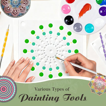 Mandala Rock Painting Kit - Mandala Dotting Tools Kit - 5 Large Wooden Rocks for Painting with 6 Stencil Supplies, Dotting Tools for Painting - Dot Art and Crafts for Adults Women - Mothers Day Gift