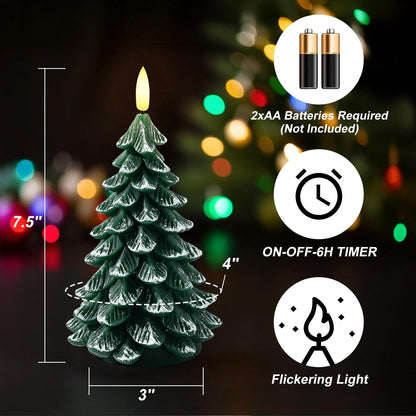 ARIKJ Christmas Decorations Indoor, Christmas Decor - Christmas Tree Candles Battery Operated, Flameless LED Candle Lights with 6H Timer, Xmas Home Decor, Set of 2(Green)