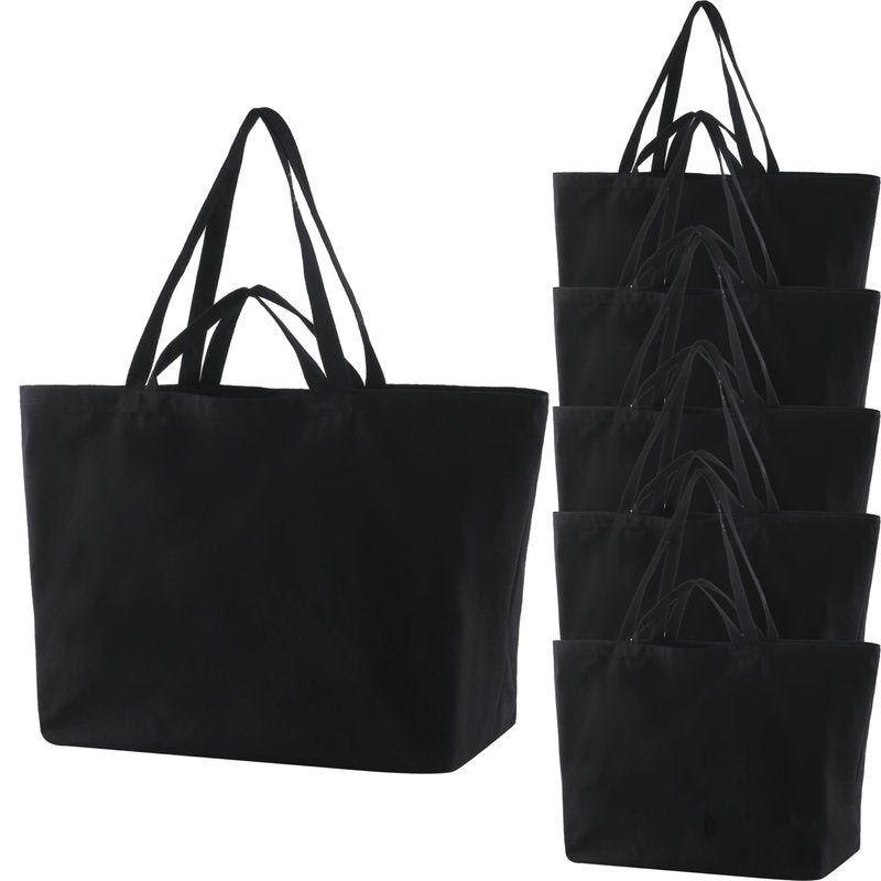 27 Inch Extra Large Canvas Shopping Bags Jumbo Heavy Duty Reusable Grocery Bags Bulk Blank Tote Bags with Double Handle (6, Black)