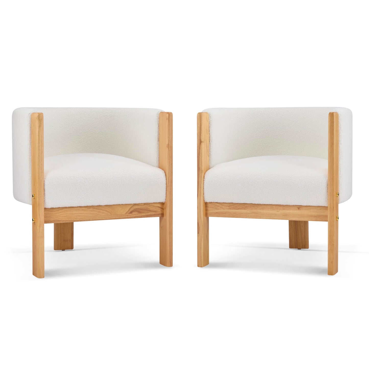 Christopher Knight Home Annie Modern Boucle Upholstered Dining Chairs Set of 2, Wooden Dining Room Armchair, Curved Backrest Kitchen Chairs, Living Room Accent Chair for Extra Seat, Natural + White
