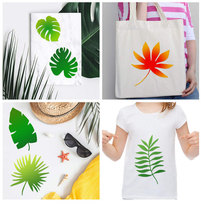 12 Pieces Tropical Fern Leaf Painting Stencils Large Reusable Palm Turtle Leaf Wall Stencil Flexible Botanical Leaves Template Set Crafts for Furniture Canvas Wood Plank (6 x 12 Inches)