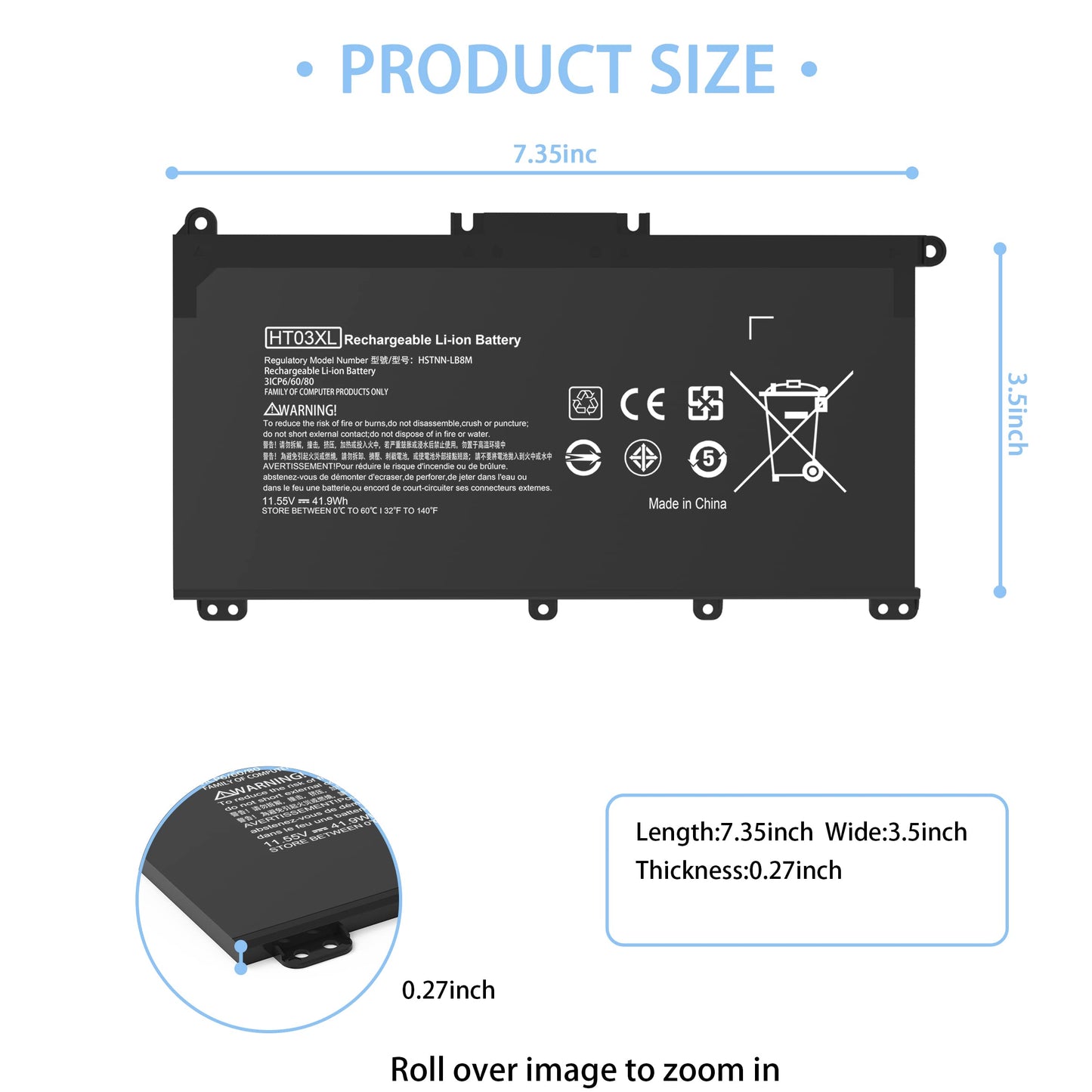 VNYUNQWE HT03XL L11119-855 Laptop Battery Replacement for HP Pavilion 15-DA 15-DB 15-DW 15-CS 15-DY 17-by 17-CA 14-CE 14-CF 14-DF 14-DQ 14-DK Series 15-CS0053CL 15-DA0014DX HSTNN-UB7J HT03041XL