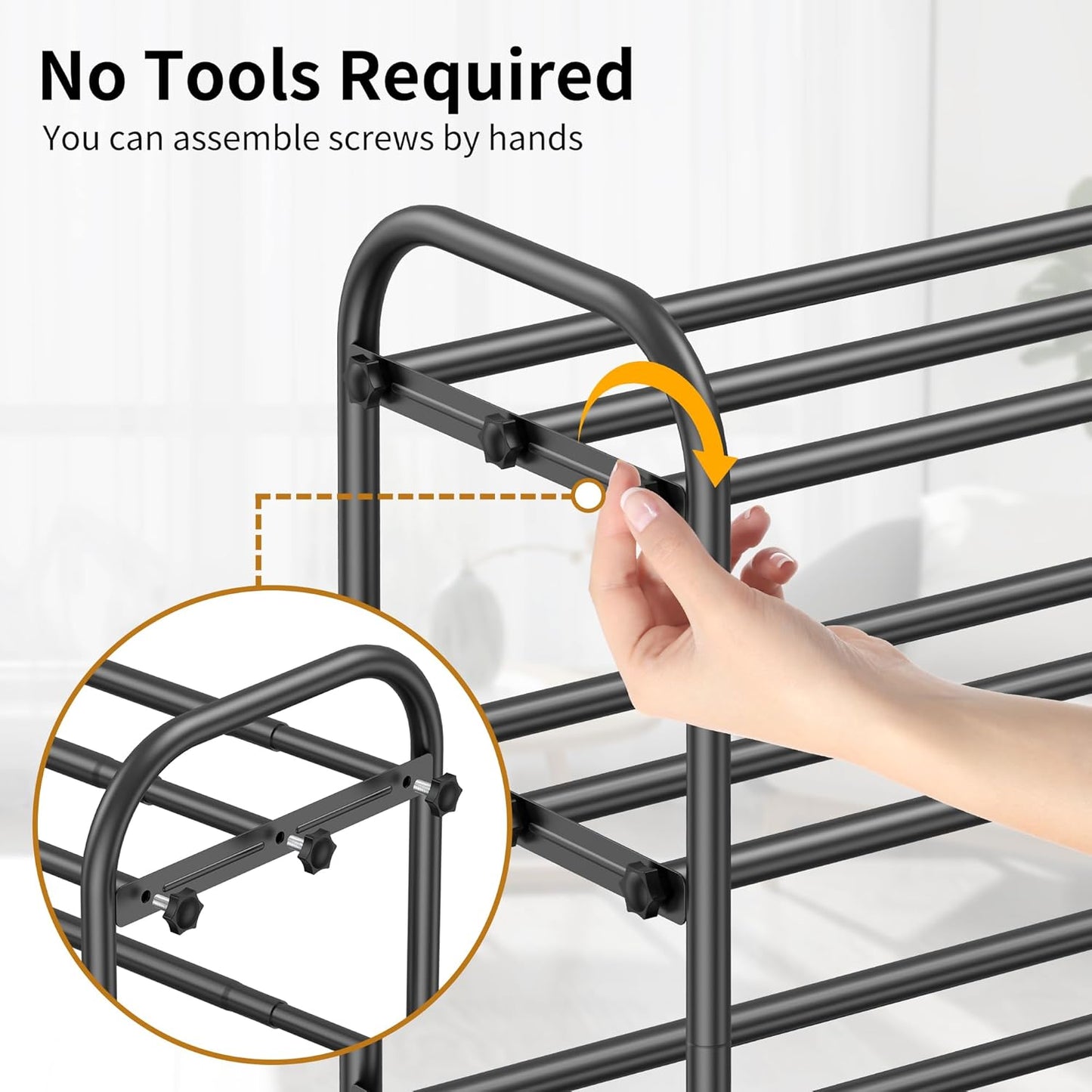 Hleelomi 4-Tier Closet,Living Expandable Shoe Rack for EntrywayAdjustable Metal Shoe Organizer for Room,Dorm,Black