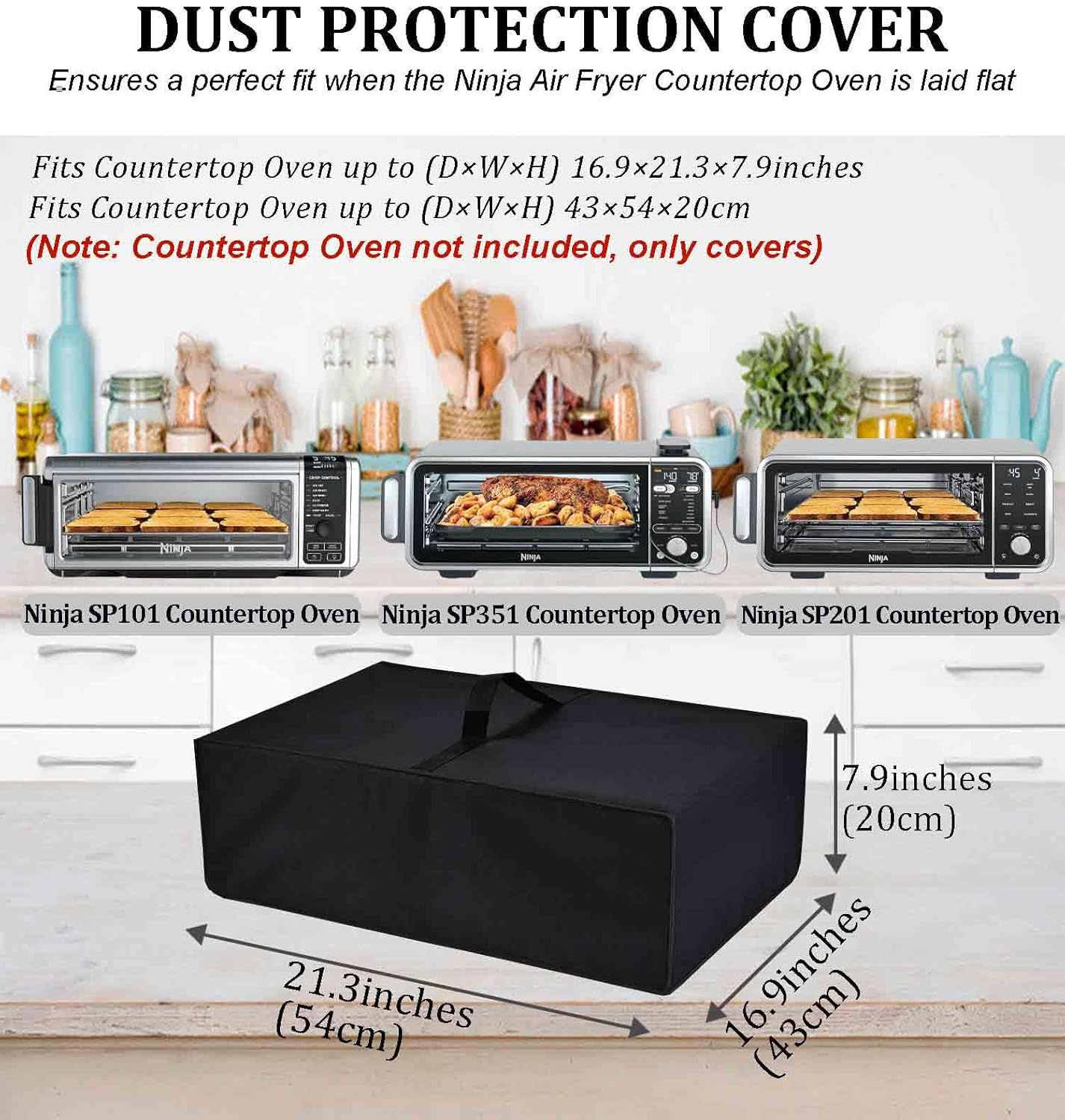 Air Fry Countertop Oven Waterproof Heat-Resistant Dust-Proof Cover Case for Ninja SP101/SP351/SP201, Black
