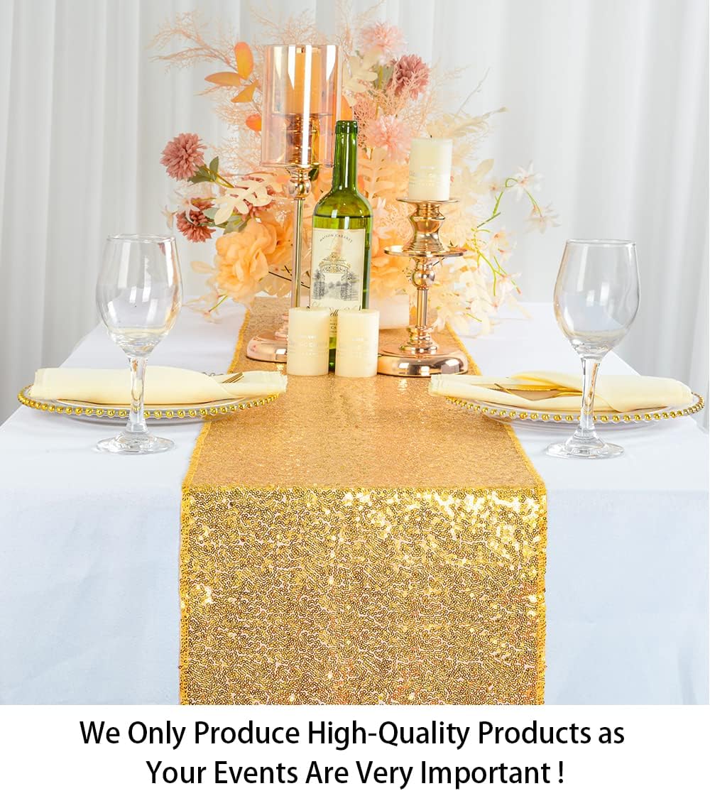 ShinyBeauty Gold Table Runners 2 Packs, 12inx108in Sequin Glitter Table Runner for Weddings, Fall Table Decor