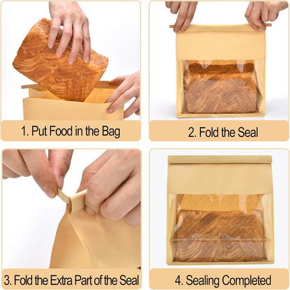 Pack of 50 Paper Bread Bags, Large Bakery Storage Bags with Window for Home Sourdough Bread Packaging