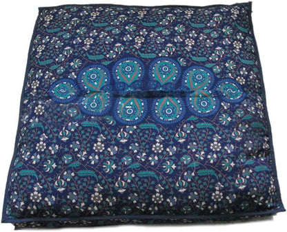 24" 24" INDIAN CRAFT CASTLE Blue Peacock Mandala Barmeri Large Floor Pillow Cover Cushion Meditation Seating Ottoman
