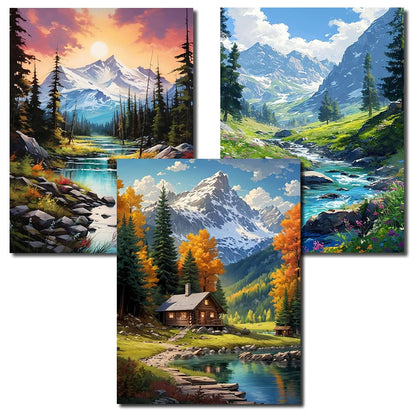 Axquilon Diamond Art Kits for Adults - 3 Pack Landscape Diamond Painting Kits for Adults, 5D Round Full Drill Landscape Gem Art, Paint by Diamonds Pictures DIY Crafts Kits 12x16inch
