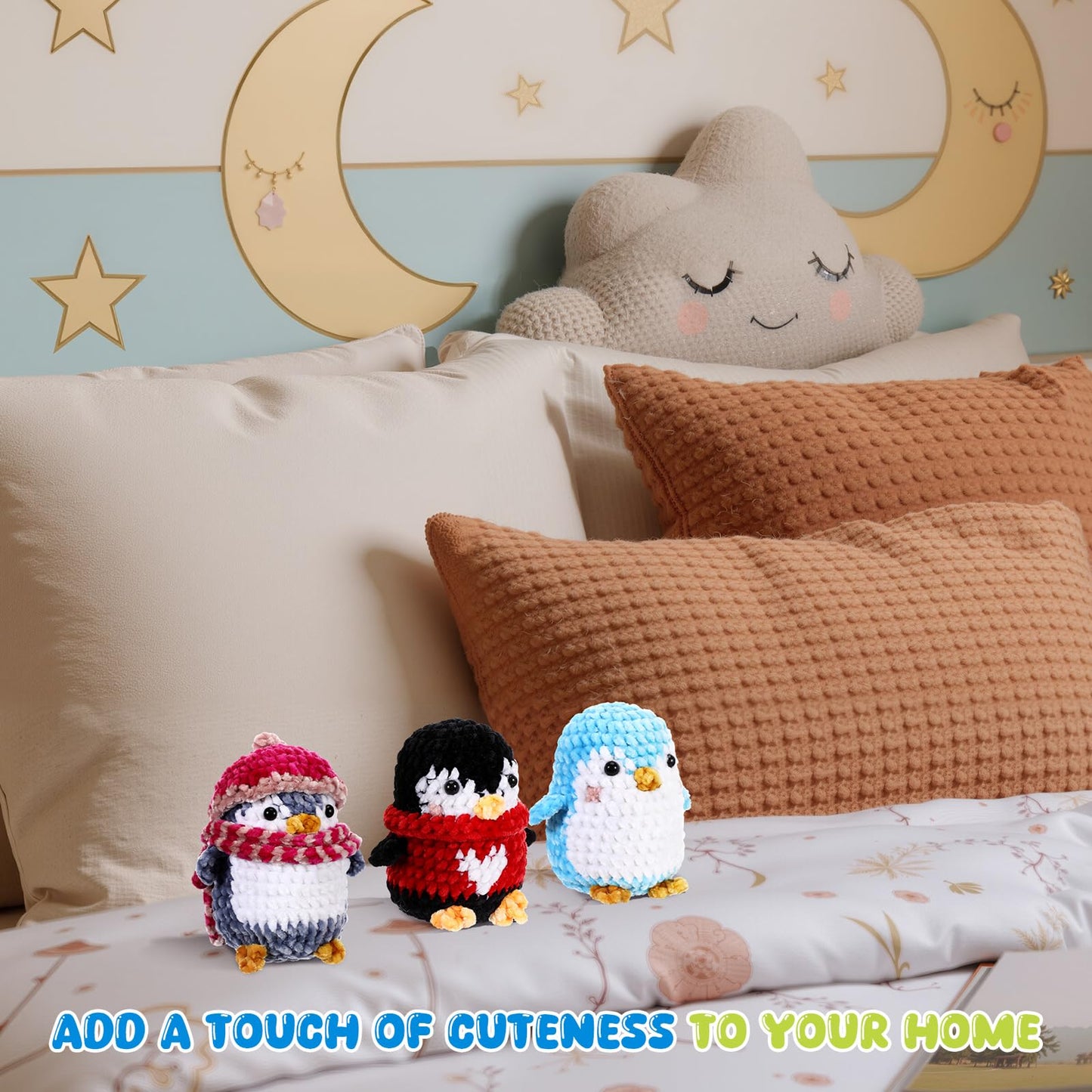 XunYee 3 Pcs Little Penguins Crochet Kit DIY Amigurumi Set Chenille Yarn Crochet Kit for Beginners with Complete Tools Step-by-Step Pattern Craft Gift for Adults