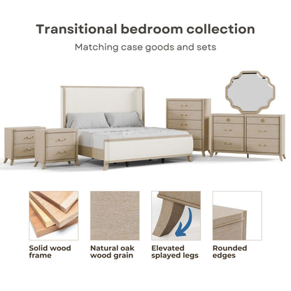 Furniture of America Saries Transitional Solid Wood 30-inch 2-Drawer Nightstand with Acrylic Hardware, Wooden Bedside Table, No Assembly for Bedroom, Guest Room, Space Saving, Natural Oak