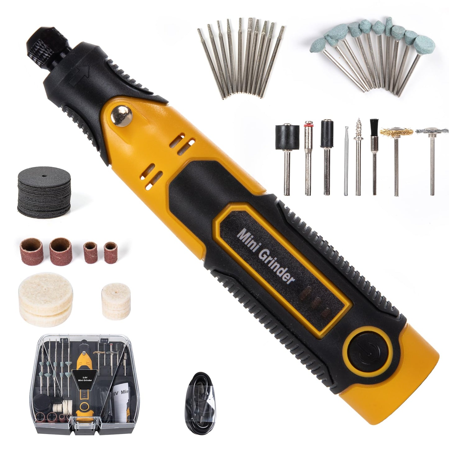 MDBTTOOLS 3.6V Cordless Rotary Tool Kit, 55-Piece Mini Grinder Set with Diamond Burrs, Cut-Off Wheels, Sanding Drums for Engraving, Polishing, Cutting, Resin Crafts
