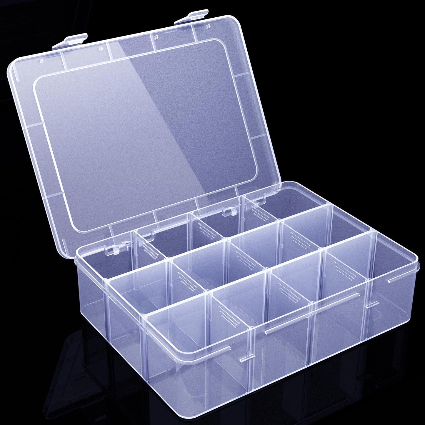 SRNYJAO Plastic Organizer Tackle Box, 12 Grids Clear Bead Organizer Compartment Box with Removable Dividers for Snackle box,Parts, Earring Tool Fishing Hook Hair Accessories,8.8" L x 6.4" W x 2" H