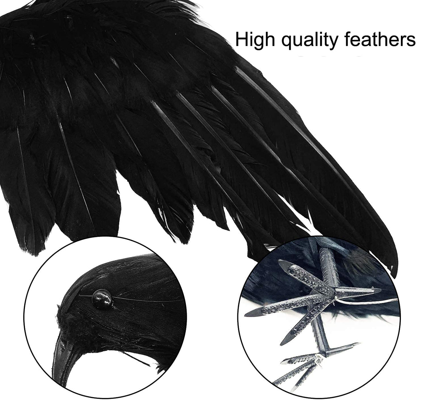 6 Pieces Halloween Black Feathered Crows - Realistic Handmade Ravens for Indoor Outdoor Decoration, 3 Styles