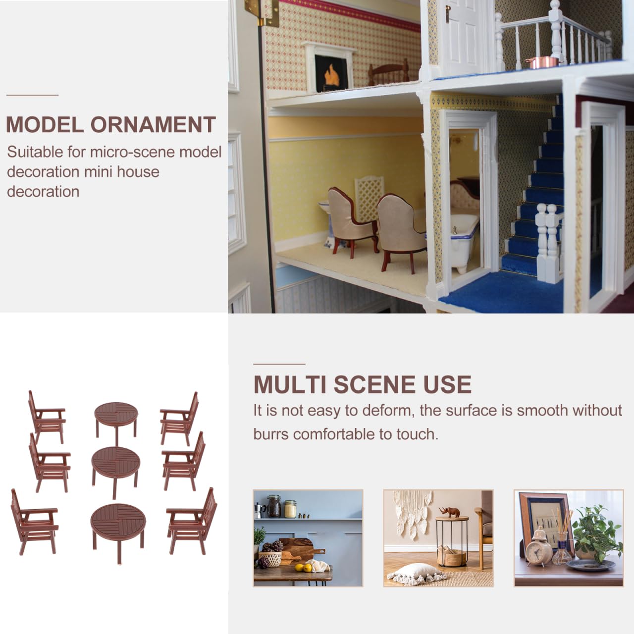 Dollhouse Miniature Table and Chair Models, 4 Sets 1:12 Scale Mini Plastic Furniture Set for Fairy Garden Decoration Small Pretend Play Toy Accessories