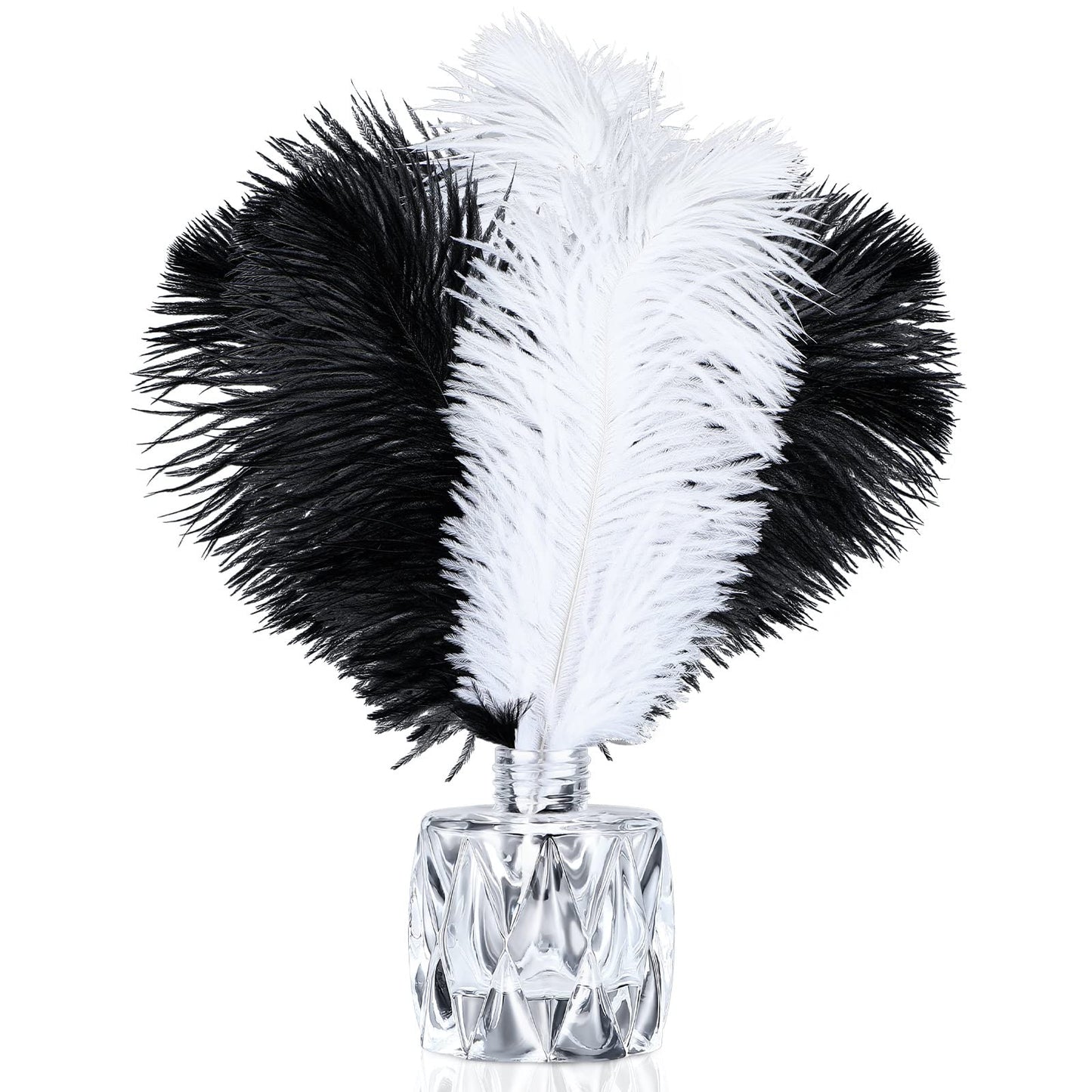 Giegxin 100 Pcs Natural Ostrich Feathers Bulk for Centerpieces 8-10 Inch/ 20-25 cm White Black Ostrich Feathers for DIY Crafts Christmas Wedding Masquerade Party Decorations