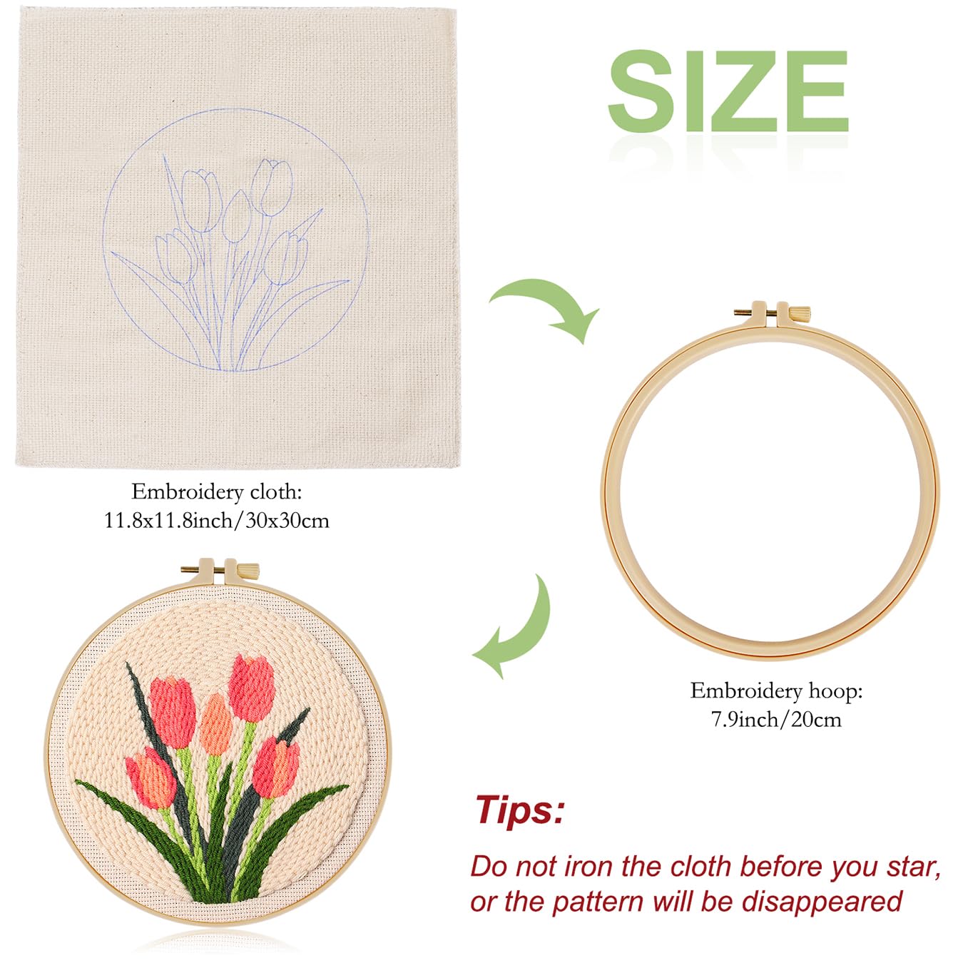 KESTAR Punch Needle Embroidery Starter Kits, Pink Tulip Flower Punch Needle Kits for Adults Beginner, Needle Punch Kit Tool with Instruction Threader Fabric Yarns and Hoop