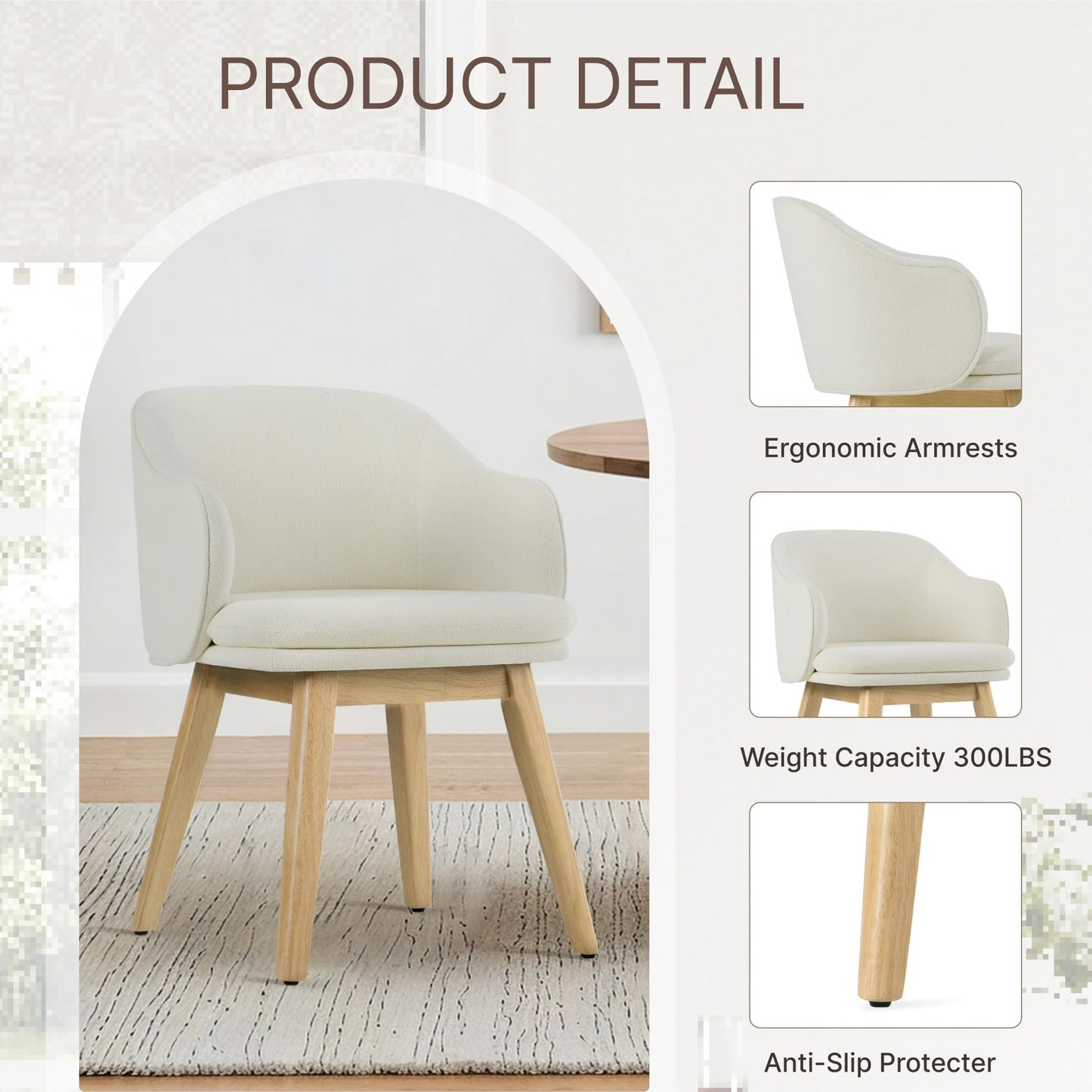 KISLOT Wooden Dining Chairs Set of 4, Fabric Upholstered Modern Dining Room Chairs with Barrel Backrest & Double-Layer Thick Cushion for Living Room, Restaurant, Kitchen and Café, Beige, 2 Boxs