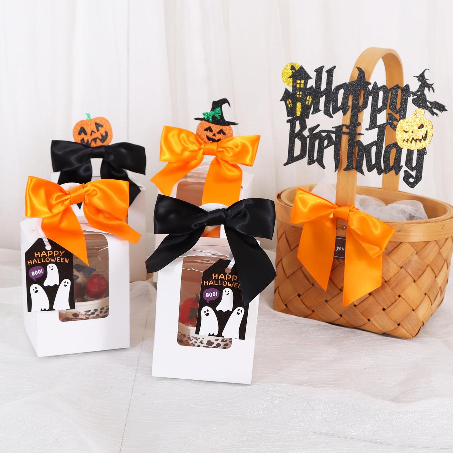 TONIFUL 50pcs Orange Satin Ribbon Bows with Twist Tie, 4.5 Inch Decorative Bows for Gift Wrapping, Bottles, Christmas Tree, Wedding, Baby Shower, Birthday Party Decorations,Thanksgiving,Halloween