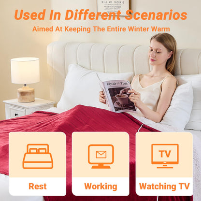 Electric Blanket Heated Throw, Soft Flannel Heating Blanket with 8 Hours Auto Off 10 Fast Heating Levels Machine Washable Sherpa Heated Blanket with Overheating Protection