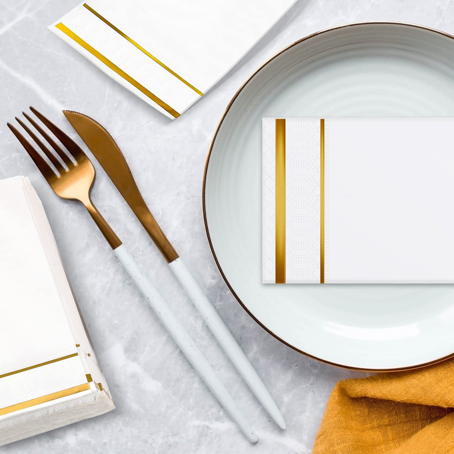 300 Pcs Disposable Guest Towels Guest Napkins Hand Towels for Wedding Graduation Bathroom Kitchen Party Dinners or Events (Gold,Stripe Pattern)